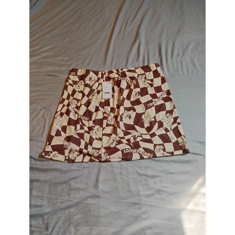 Looney Tunes Skirt Womens Brown & Cream Mini Short Size Large
